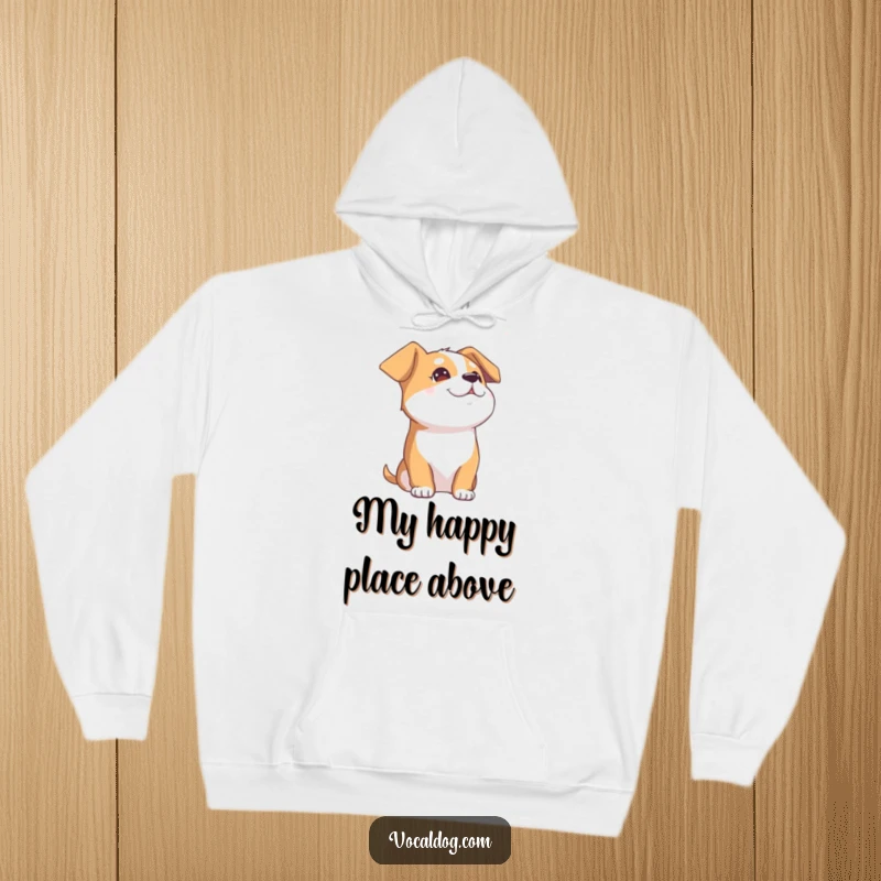 Funny Dog Hoodie: A warm, plush sweatshirt featuring a dog with a look of utter bliss, gazing peacefully towards the sky above.