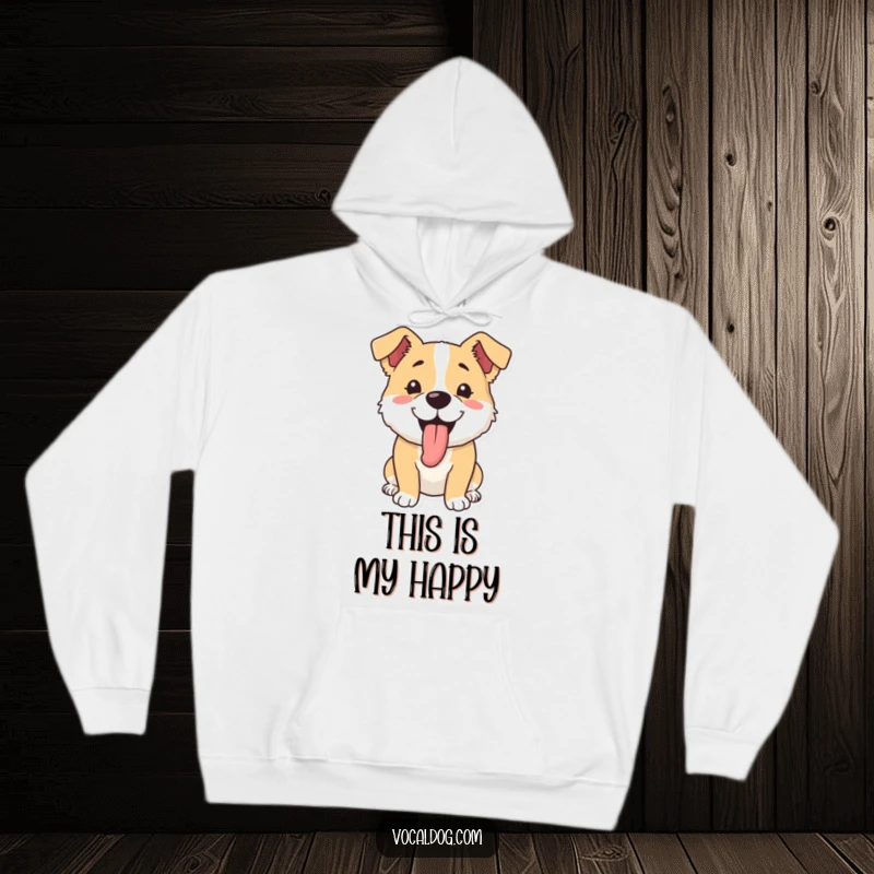 Funny hoodie with a happy dog’s tongue lolling out, panting contentedly, perfect for relaxing or outdoor adventures.