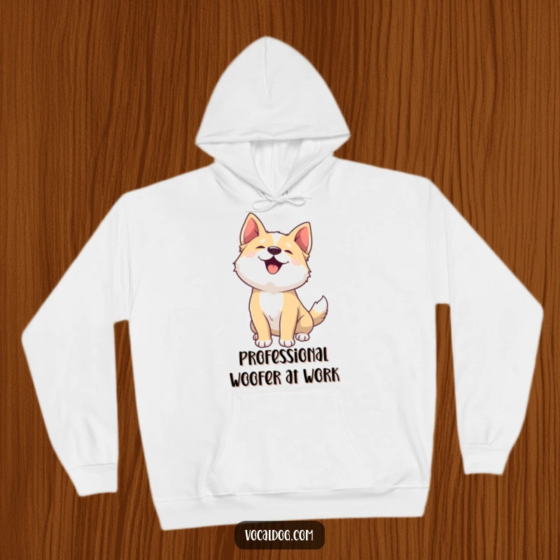 Funny hoodie with a dog ecstatically woofing with head back, capturing a moment of pure, hilarious canine bliss.