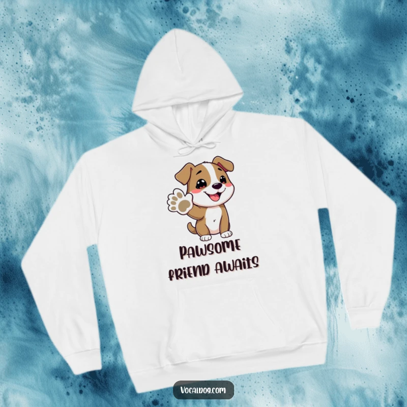 Funny hoodie with a delightful dog character extending a paw, exuding friendliness and a playful invitation for a high-five, perfect for humor lovers.