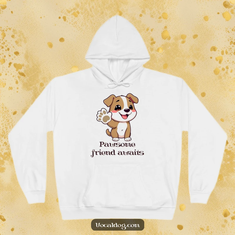 Funny hoodie with a delightful dog character extending a paw, exuding friendliness and a playful invitation for a high-five, perfect for humor lovers.