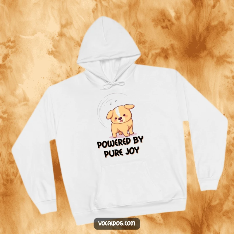 Funny Hoodie depicting a dog's tail spinning so fast it forms a vortex, designed for warmth and showcasing energetic canine happiness.