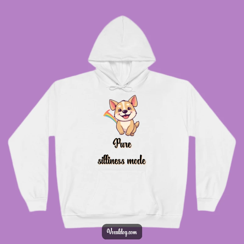 Funny Dog Hoodie: Goofy Grin Rainbow Chase, Cozy & Playful Gift