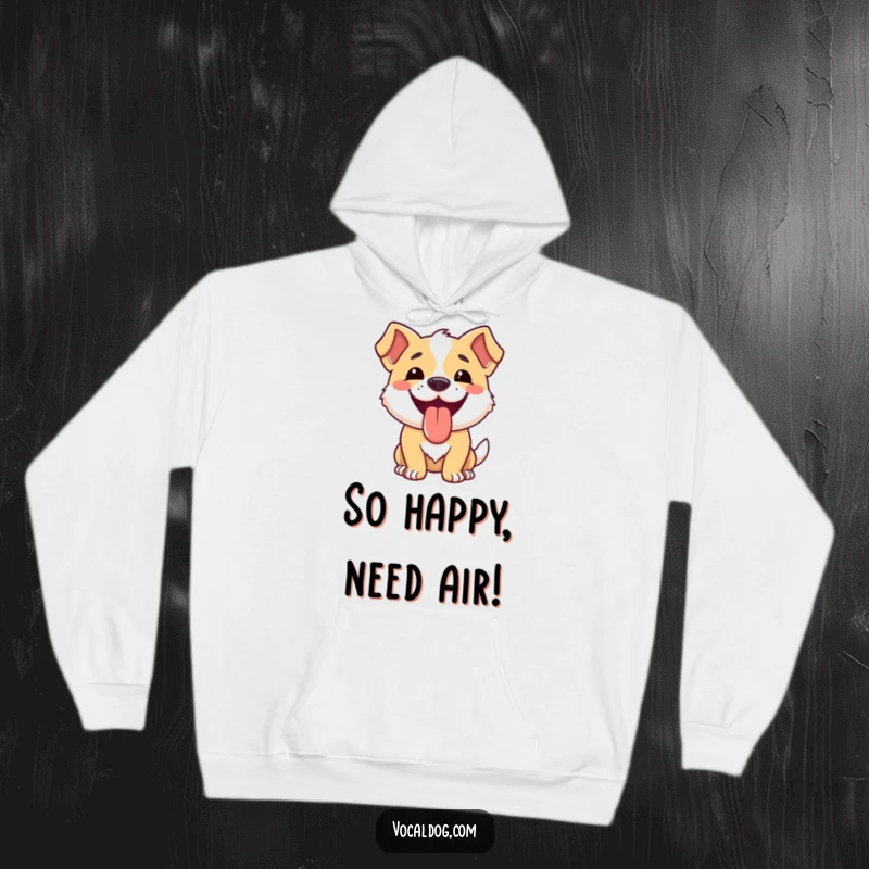 Funny dog hoodie with a happy dog's beaming smile and tongue out, offering warmth and pure delight.