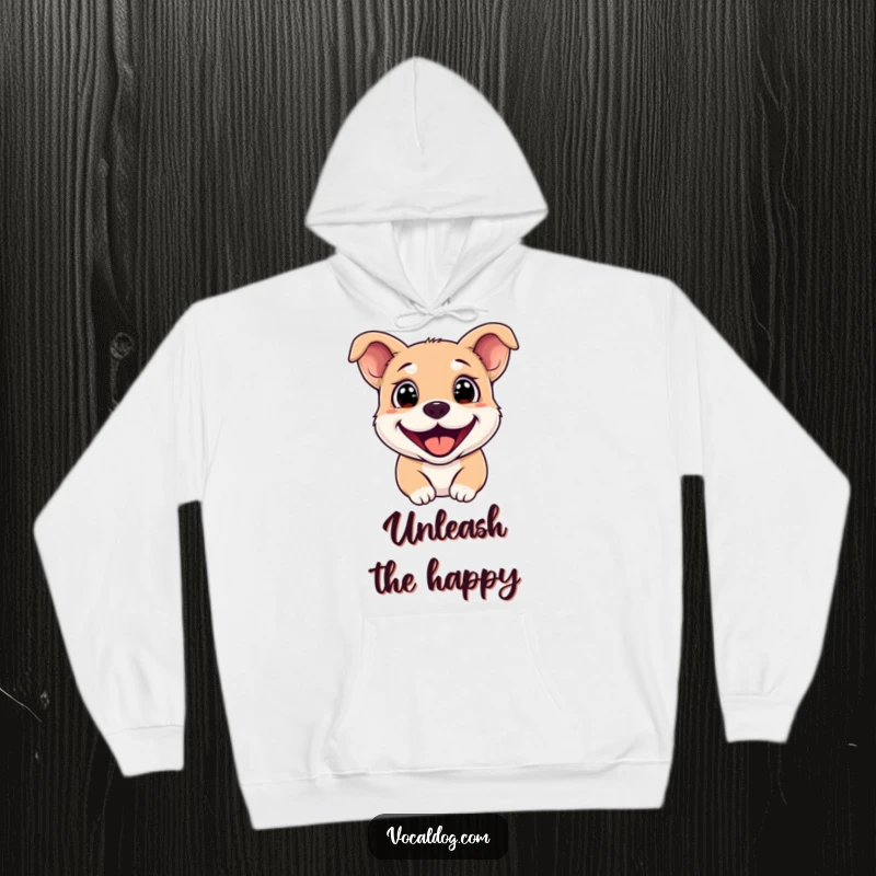 Funny Hoodie displaying a happy dog with prominent sparkling eyes and a wide, joyous grin, perfect for cozying up.