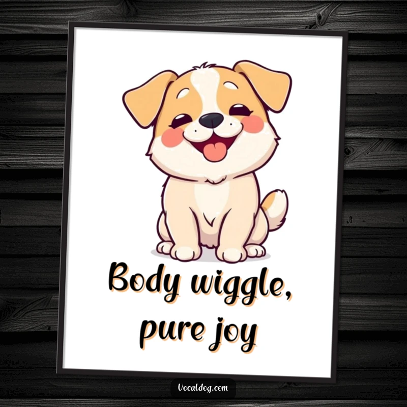 Funny Free Printable Wall Art: A dog is depicted completely wiggling its body, radiating pure happiness and excitement.
