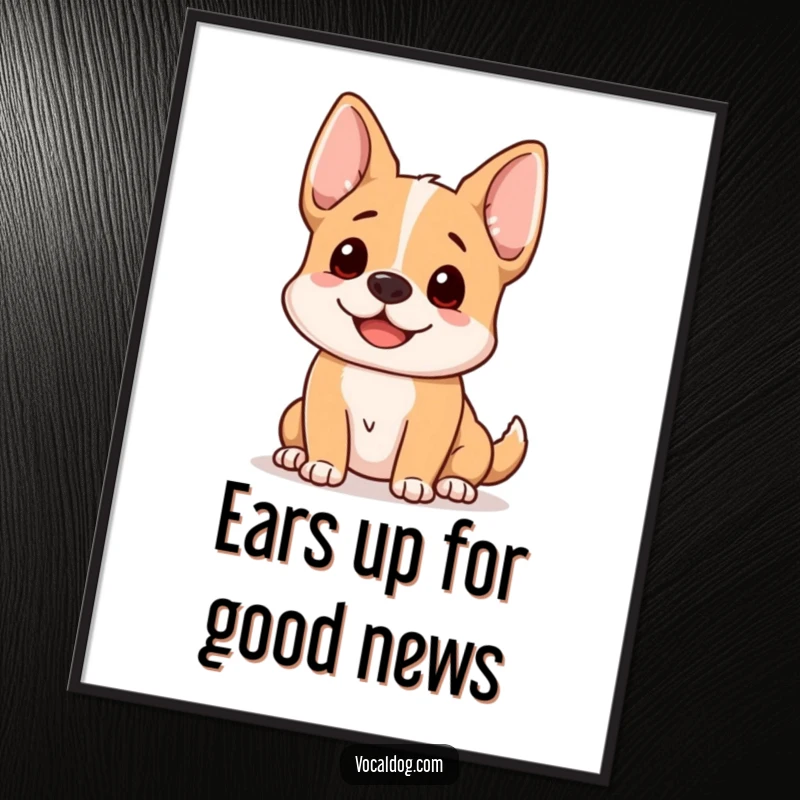 Funny Free Printable Wall Art: A dog with alert, perked ears, looking happy and focused.
