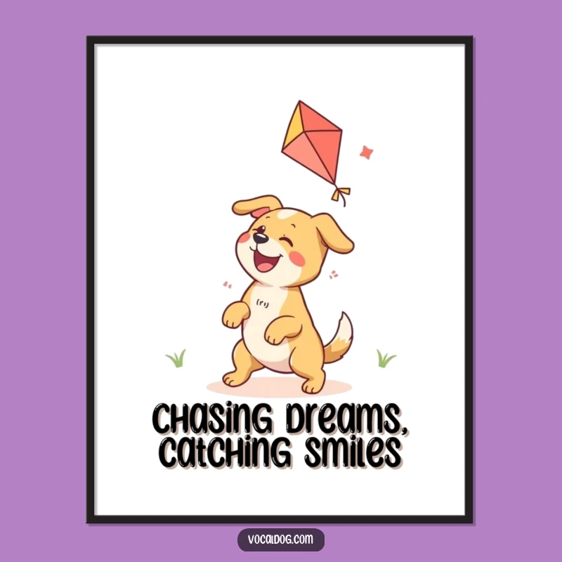 Free Printable Wall Art: Ecstatic Dog Kite Play, Humorous Downloadable Art