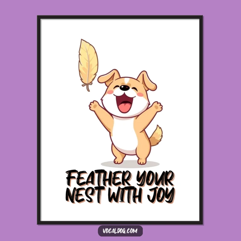 Free Printable Wall Art: Excited Dog Feather Chase - Downloadable Whimsy