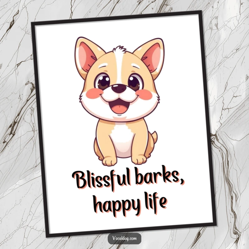 Funny Free Printable Wall Art of a happy dog with a wide, delighted gaze, embodying pure bliss and spreading cheerful doggy vibes.