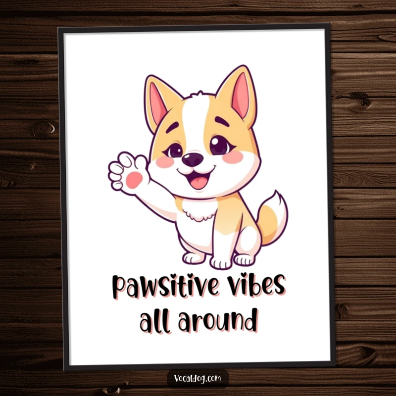 Funny Free Printable Wall Art of a happy dog extending its paw in a friendly, welcoming gesture, perfect for any home.