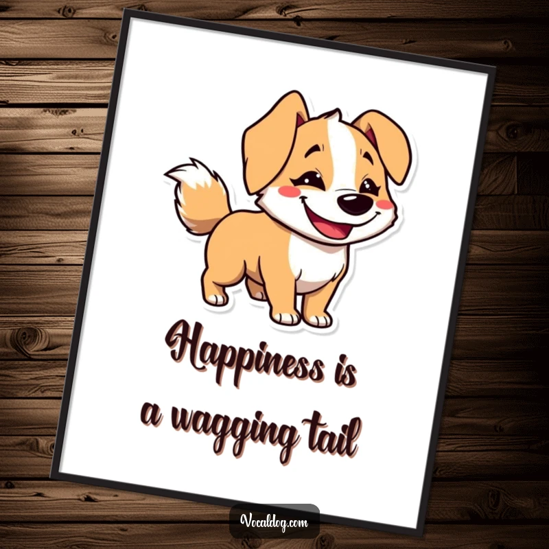 Funny Free Printable Wall Art capturing a dog with a wide, goofy grin and a tail in a blur of happy motion.