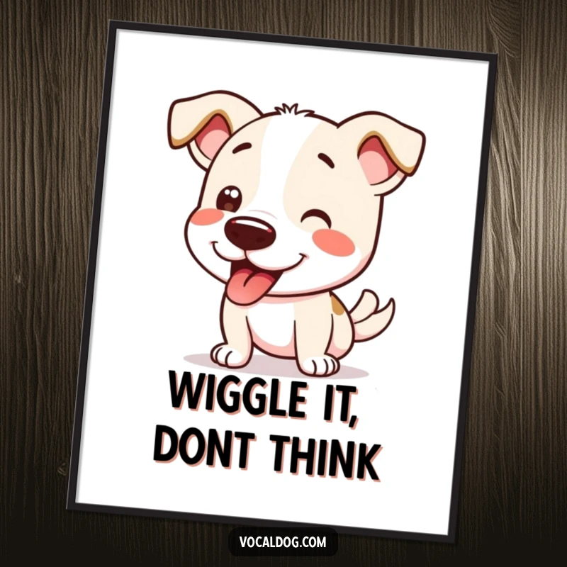 Funny Free Printable Wall Art of a dog doing an enthusiastic, full-body happy wiggle from its nose to its tail.