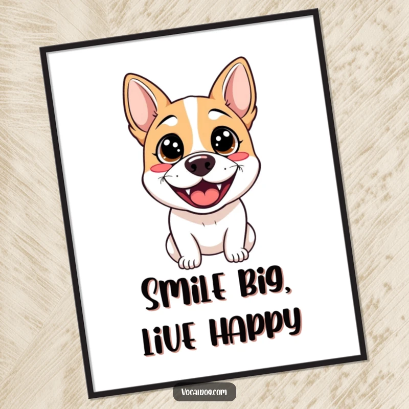 Funny Free Printable Wall Art: A dog with sparkling, happy eyes and a wide, infectious grin, radiating pure, unadulterated joy.