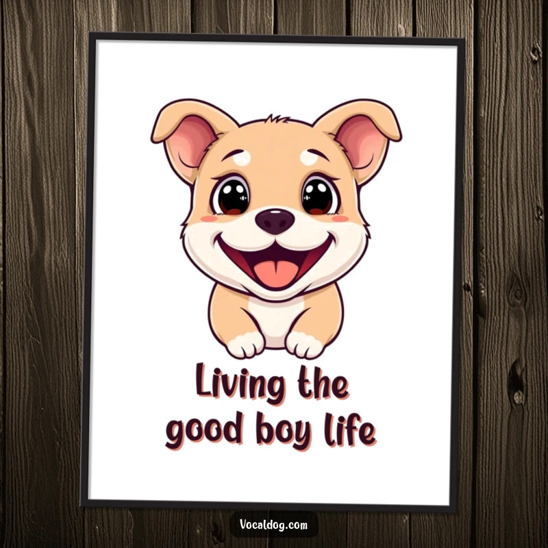 Funny Free Printable wall art of a happy dog with sparkling eyes and a wide grin, radiating pure joy.