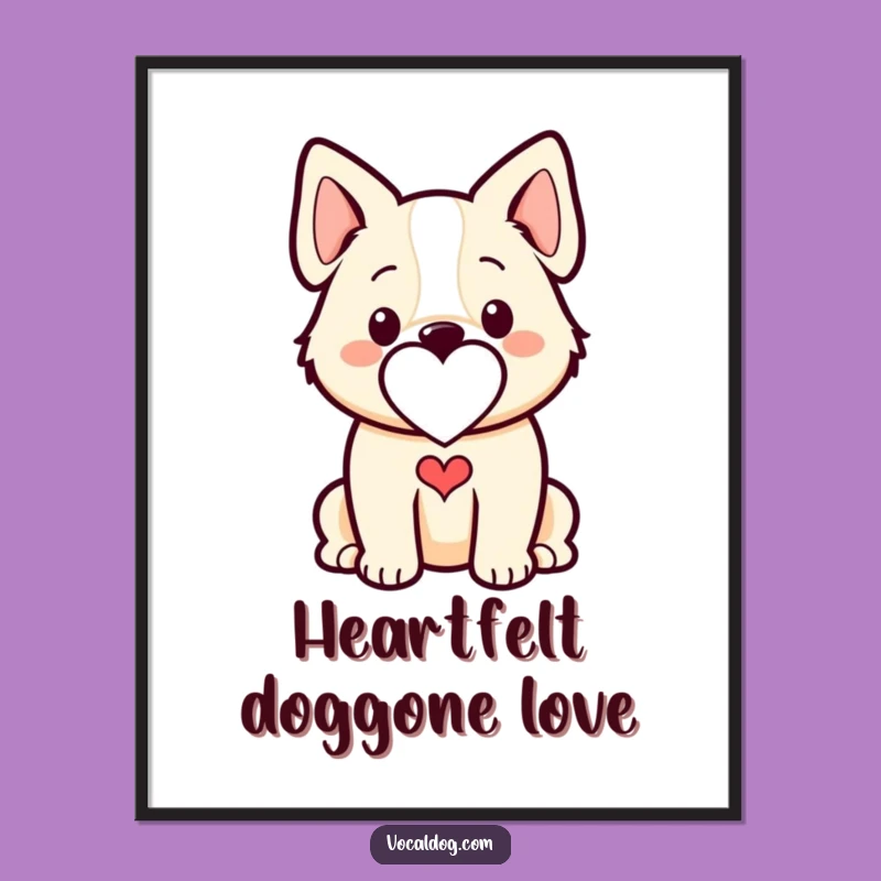 Funny Free Printable Wall Art: Dog Heart Outline, Minimalist Decor Download