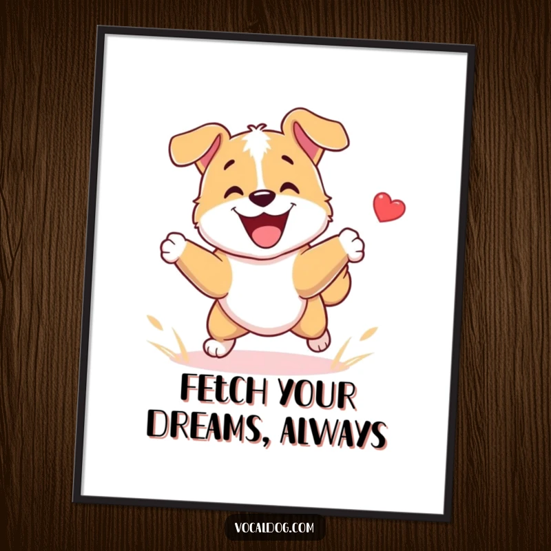 Funny Free Printable Wall Art: A dog is captured mid-leap, ecstatically playing fetch with a ball.