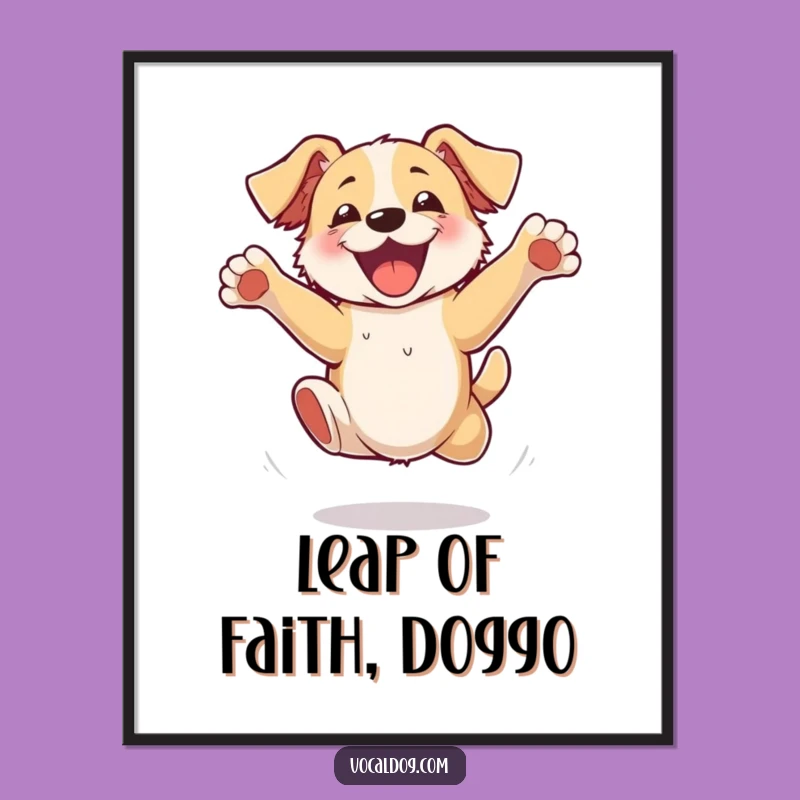 Funny Free Printable Wall Art: Excited Dog Jumping, Hilarious Downloadable Decor