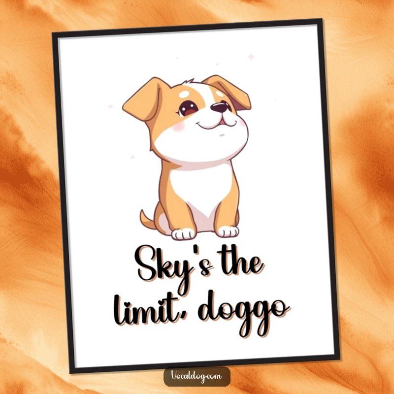 Funny Free Printable Wall Art: A dog gazes at the sky with an expression of utter bliss, serene downloadable pet decor.