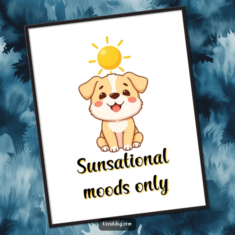 Funny Free Printable Wall Art: A happy dog adorned with a bright sunshine halo, bringing cheerful vibes to any room.