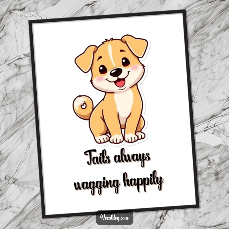 Funny Free Printable Wall Art: A playful dog with its tail curled into a perfectly happy spiral, radiating cheerfulness.