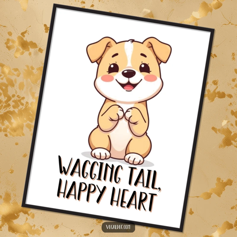 Funny Free Printable Wall Art: A dog sits upright with paws neatly together, showcasing a hilariously happy and well-behaved pose.