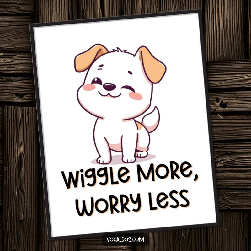 Funny free printable wall art depicting a dog doing a full-body happy wiggle.