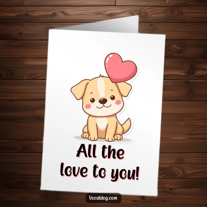 Funny Free Printable Birthday Card: A dog proudly displays a single, large, floating heart above its head, symbolizing immense love. Downloadable.