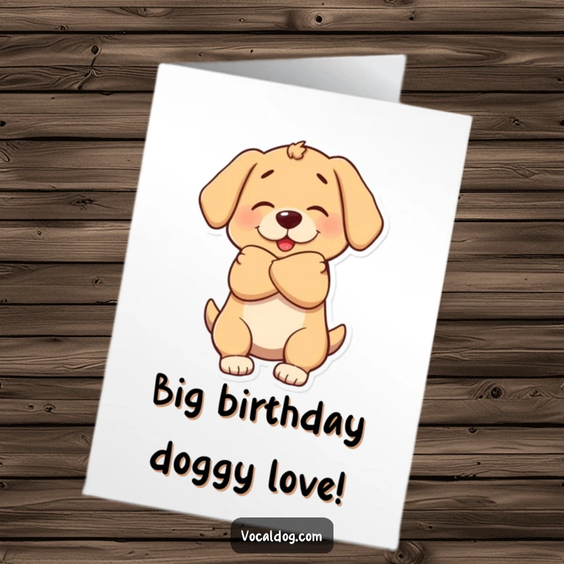 Funny Free Printable Birthday Card: A dog character embracing with a big, warm, comforting doggy hug, radiating love.