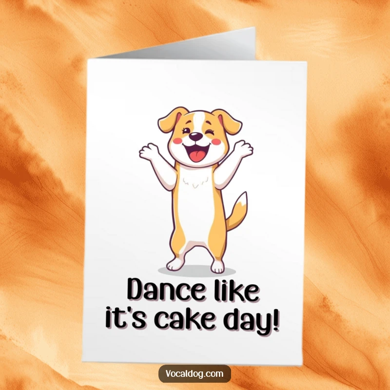 Funny Free Printable Birthday Card: A joyful dog performing a hilarious dance on its hind legs, downloadable fun.