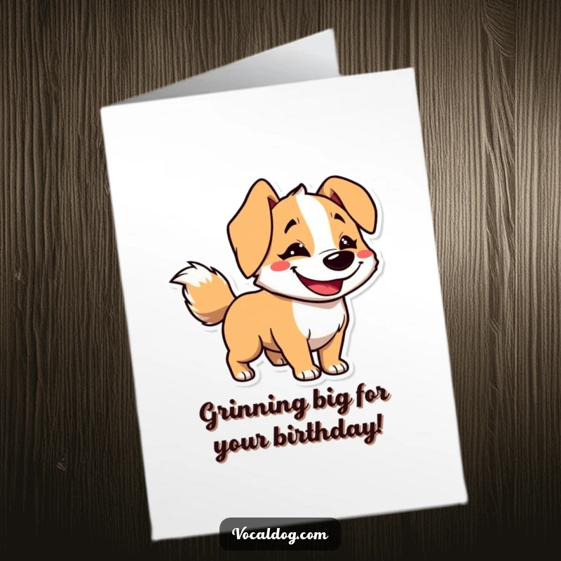 Funny Free Printable Birthday Card of a dog with a goofy grin and a tail blurred with excitement.