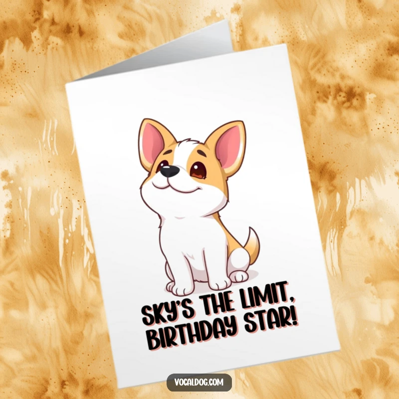Funny Free Printable Birthday Card featuring a dog with a goofy grin staring joyfully at the sky.