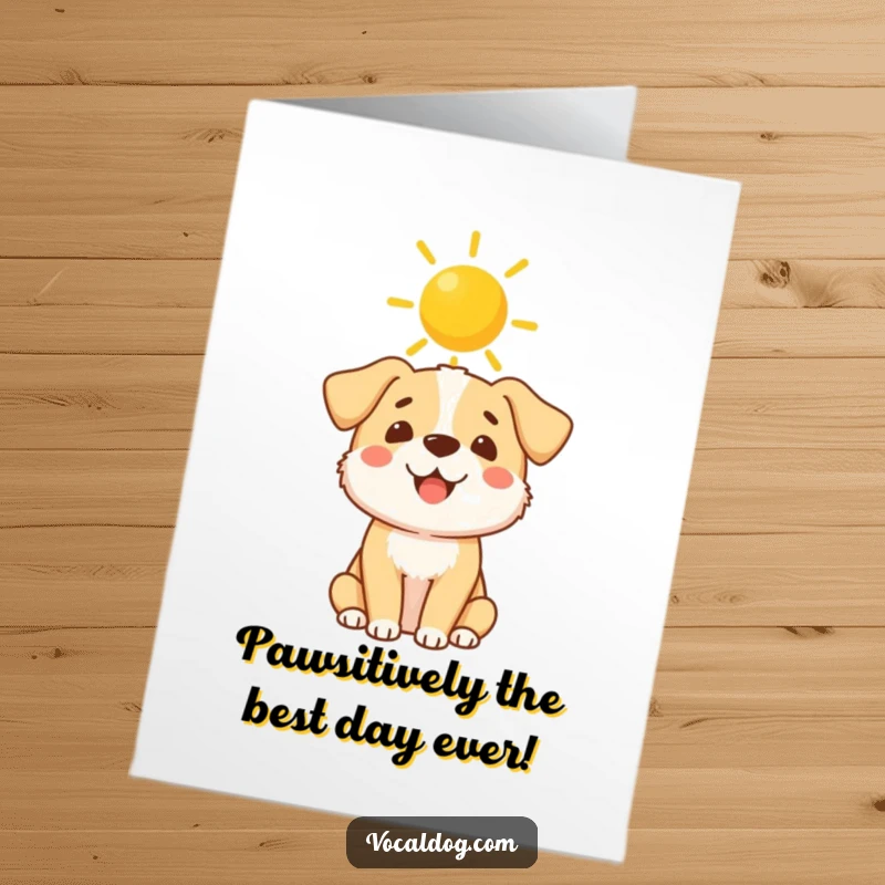 Funny Free Printable Birthday Card: A happy dog with a glowing sunshine halo, ready to deliver birthday cheer and laughs.