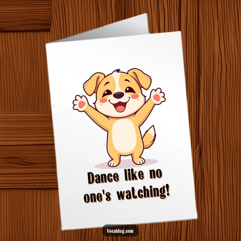 Funny Free Printable Birthday Card: A happy dog dances joyfully with paws up in the air, capturing pure downloadable celebration.