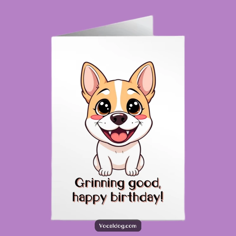 Free Printable Birthday Card: Grinning Dog Sparkle Funny Downloadable Gift