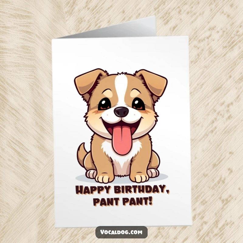 Funny Free Printable Birthday Card featuring a dog with its tongue lolling out, panting with pure, unadulterated birthday joy.