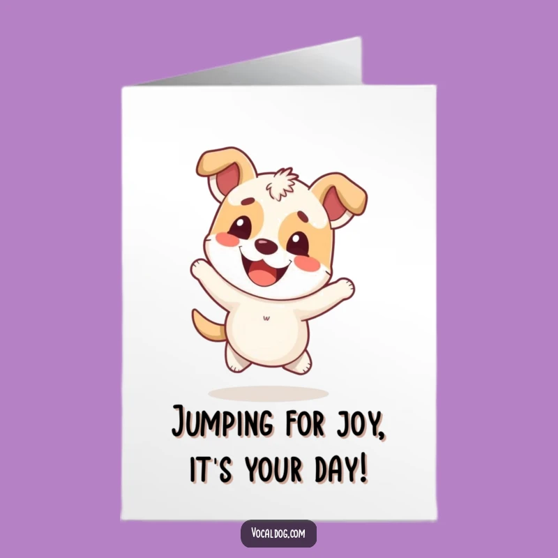 Free Printable Birthday Card: Hopping Dog, Cheerful, Funny Downloadable Gift