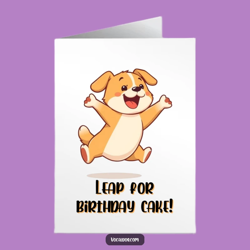Free Printable Birthday Card: Joyful Dog Leaping, Energetic Downloadable Fun
