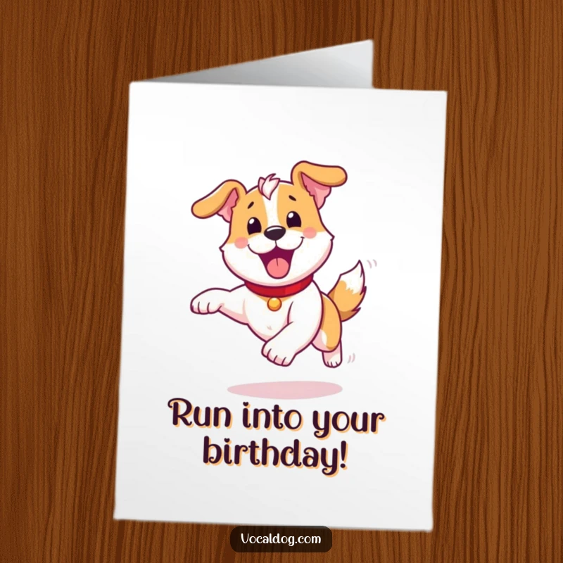 Funny Free Printable Dog Birthday Card: a dog running with pure, unadulterated joy, ideal for a lively DIY gift.