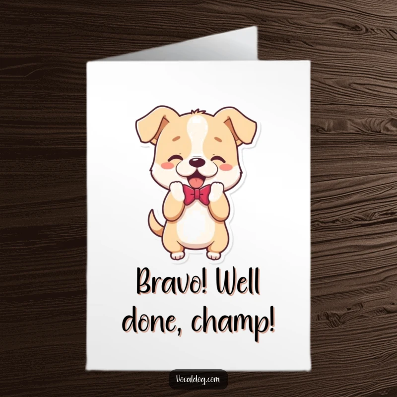 Funny Free Printable congratulations card featuring a dog character performing a playful bow, acknowledging a wonderful success.