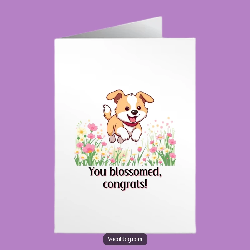 Free Printable Congrats Card: Dog in Flowers, Joyful Downloadable Gift