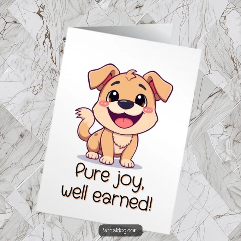 Funny Free Printable Congratulations Card: A dog showcases a massive smile and a furiously wagging tail.