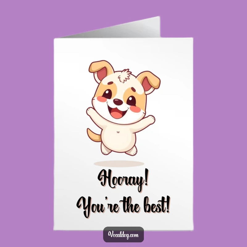 Free Printable Congrats Card: Hopping Dog, Cheerful, Celebration Downloadable