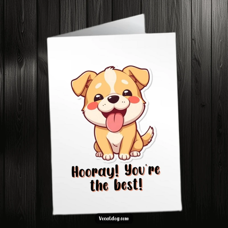 Funny Free Printable Congratulations Card with a dog panting happily, tongue out, beaming smile, a perfect humorous DIY gift.