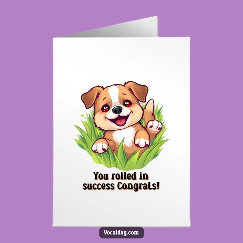 Free Printable Congrats Card: Rolling Dog Celebration for Big Wins