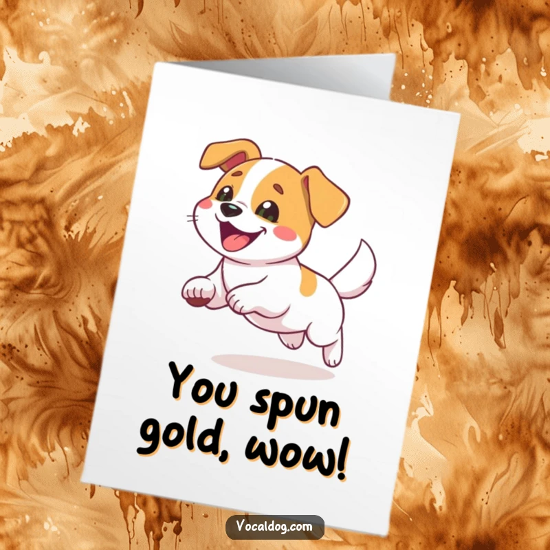 Funny Free Printable Congratulations Card: A dog happily chasing its tail, symbolizing victorious excitement and fun.
