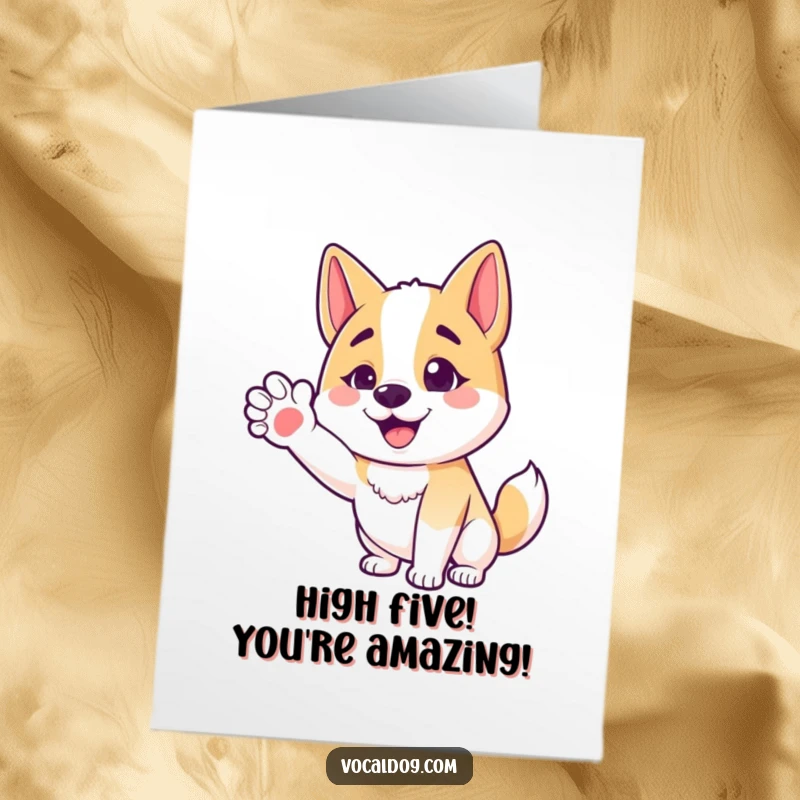 Funny Free Printable Congratulations Card featuring a happy dog extending a paw in a friendly gesture, celebrating your success with warmth.