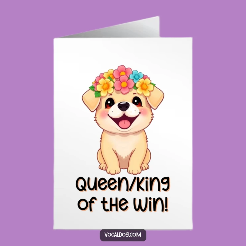 Free Printable Congrats Card: Happy Flower Dog for Joyful Downloadable Gift