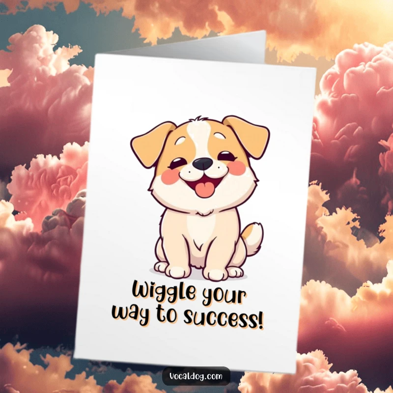 Free Printable Congratulations Card: A dog is shown wiggling its entire body with extreme happiness over a success.
