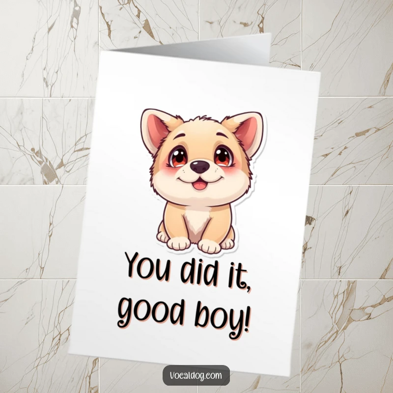 Funny Free Printable Congratulations Card showing a happy dog with adoring eyes, celebrating achievements with pure, heartfelt joy.